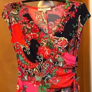 Multi colored knee length dress.